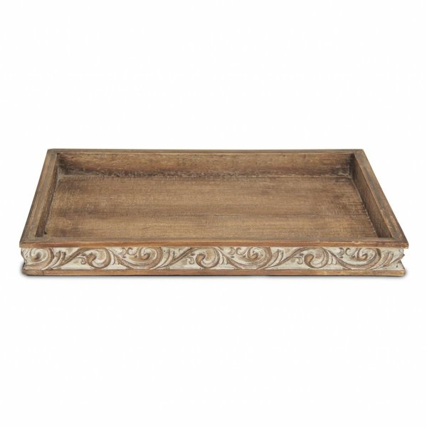 Homeroots Distressed Finish Wood Tray with Side Carvings 379825